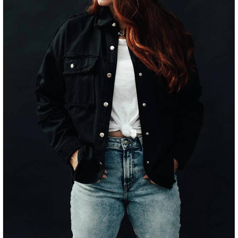 NEW PANACHE distressed oversized jacket in black - Picture 3 of 4